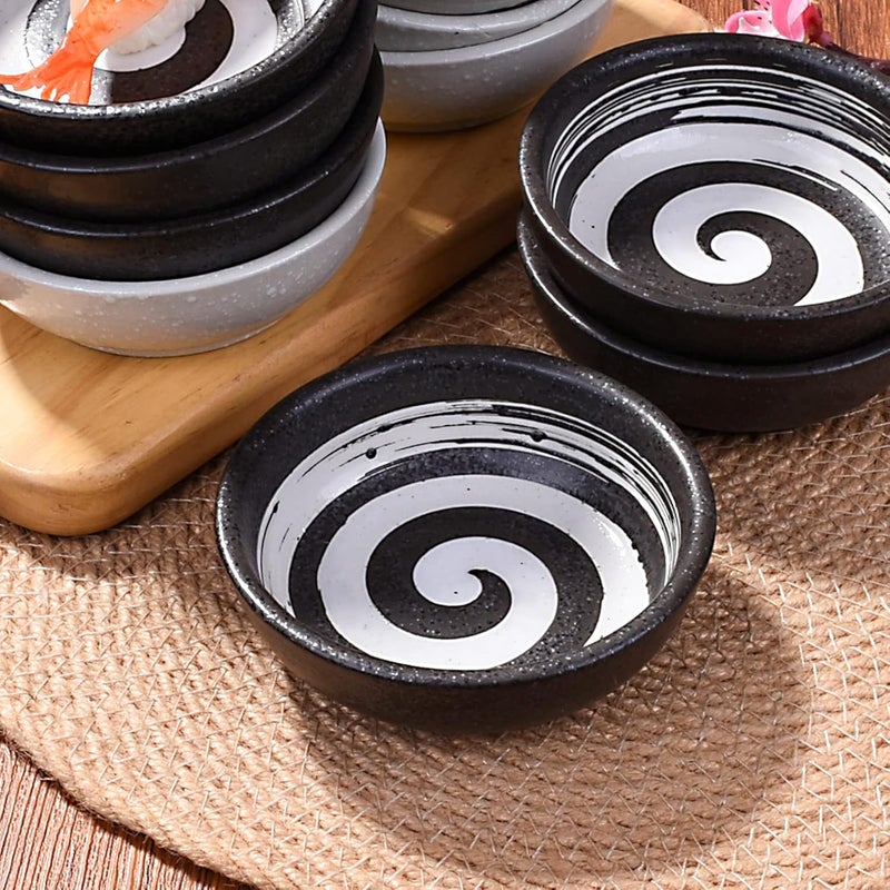 Whitenesser Japanese Porcelain Side Dishes Seasoning Dish 3.7 Inch Ceramic Dipping Sauce Dip Bowls Set of 6 for Sushi Pinch(Black) - Image 5